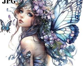 Fairy with Flowers Clipart Bundle, Fairy Clipart, 15 High Quality JPGs, Flower Fairy Clipart, Card Making, Digital Paper Craft, Scrapbooking