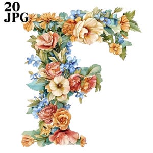 Clipart de 20 letras F, letra del alfabeto, JPG de alta calidad, clipart de acuarela, diario basura, descarga digital, manualidades de papel, uso comercial