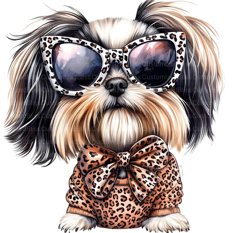 16 Shih Tzu Clipart, Leopard Bow Clipart, Dog Clipart, Animal Print ...