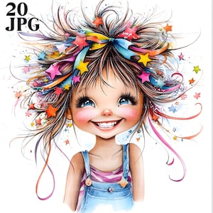 20 Quirky Girls Clipart, Cute Girl, Cartoon Girl, Whimsical Girl, High Quality JPG, Watercolor Clipart, Junk Journal, Digital Download Craft