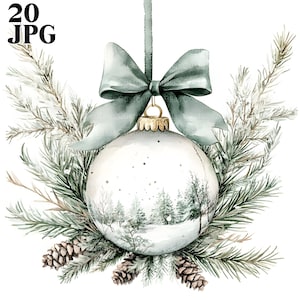 20 imágenes prediseñadas de decoración navideña verde, árbol de Navidad, imágenes prediseñadas de Navidad, archivos JPG de alta calidad, descarga digital, imágenes prediseñadas de acuarela, diario basura, manualidades