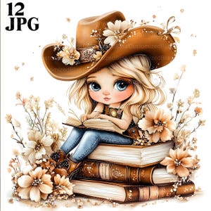 12 Clipart Cowgirl, Clipart Libro Ragazza, Country Western, Clipart Cowboy, Clipart Acquerello, Diario Spazzatura, Download Digitale, Carta Artigianale, JPG