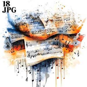 18 Notas Musicais Clipart, Clipart Musical, Notação Musical, JPGs de Alta Qualidade, Clipart Aquarela, Diário de Lixo, Download Digital, Artesanato em Papel