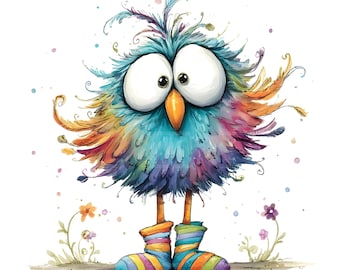 32 Quirky Frazzled Bird Clipart, Whimsical Bird, Colorful Birds, Funny Birds, Fantasy Birds, Cartoon Birds,  Watercolor Clipart Bundle, JPG
