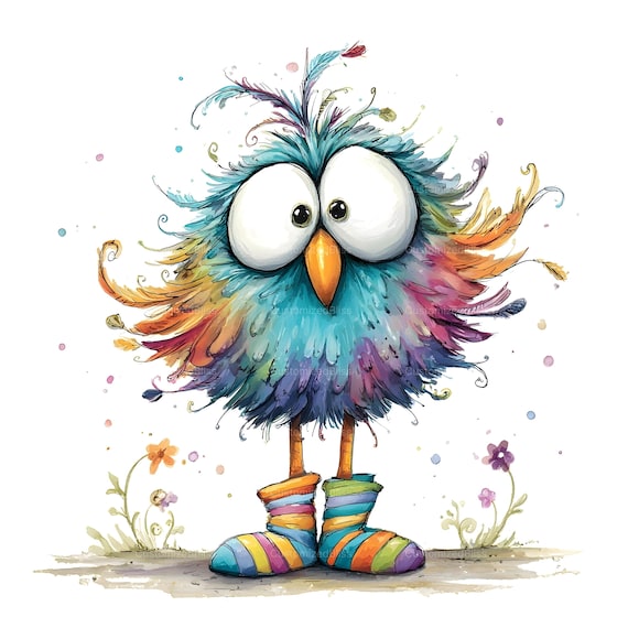 32 Quirky Frazzled Bird Clipart, Whimsical Bird, Colorful Birds, Funny Birds, Fantasy Birds, Cartoon Birds,  Watercolor Clipart Bundle, JPG