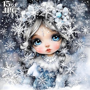 Clipart de hada de copos de nieve, 15 archivos JPG de alta calidad, arte imprimible de muñecas navideñas, clipart de invierno, vacaciones de invierno, clipart de copos de nieve