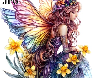 15 Spring Fairy Clipart Bundle, Fairy Illustration, Fairy Clipart, Fairy Graphics, High Quality JPGs Junk Journal Commercial Use Paper Craft