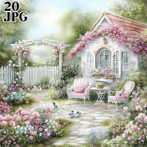 Image clipart jardin printanier shabby chic, 20 fichiers JPG aquarelle haute résolution pour la journalisation indésirable, scrapbooking, fabrication de cartes, téléchargement numérique, fantaisie