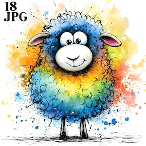 Clipart di agnello, Clipart di pecora, Asilo nido di agnello, Pecora arcobaleno, 18 JPG di alta qualità, Clipart di acquerello, Diario spazzatura, Download digitale, Artigianato