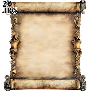 20 Clipart di pergamene medievali, pergamene vintage, pergamene vuote, JPG di alta qualità, clipart di acquerelli, diario spazzatura, download digitale, artigianato di carta