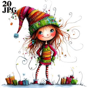 Art original pour filles houx, 20 fichiers JPG de haute qualité, Noël fantaisiste, fille des fêtes, clipart aquarelle, journal indésirable, scrapbooking, fabrication de cartes