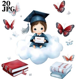 20 Graduation Clipart, Biretta Clipart, Graduation Diploma, High Quality JPG, Watercolor Clipart, Junk Journal, Digital Download Paper Craft