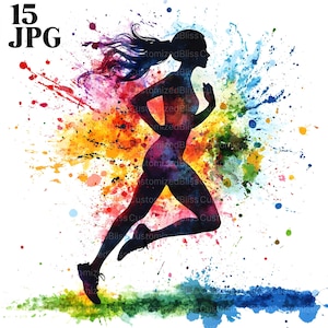 15 lopende vrouw clipart, vrouwelijke loper clipart, marathonloper, silhouet running kunst, running clipart, hoge kwaliteit jpg's, commercieel gebruik