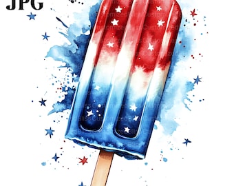 20 Fourth of July Popsicle Clipart, Patriotic Clipart, Independence Day, Summer Ice Cream Clipart, High Quality JPGs, Digital Download