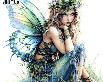 20 Forest Fairy Clipart, Green Fairies Clipart, Fairy Images, High Quality JPGs, Watercolor Clipart, Junk Journal, Digital Download, Craft