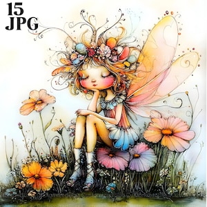 Quirky Fairy Clip Art, 15 High Res Watercolor JPGs For Junk Journaling, Scrapbooking, Card Making, Digital Download, Whimsical Fairy Clipart
