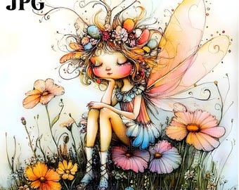 JPEG Quirky Fairy Clipart Bundle Whimsical Fairy Cute Fairy Primitive ...