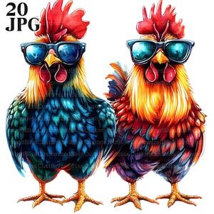Cool poulet Clipart, 20 JPG haute qualité, Clipart coq, Clipart animaux de la ferme, poulet imprimable, Junk Journal, téléchargement numérique, Clip Art
