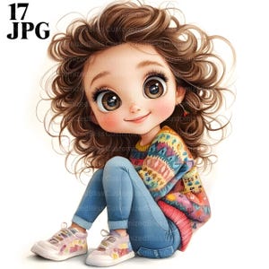 Clipart original de filles brunes, 17 fichiers JPG aquarelle haute résolution, journalisation indésirable, scrapbooking, fabrication de cartes, téléchargement numérique, fantastique, fantaisiste