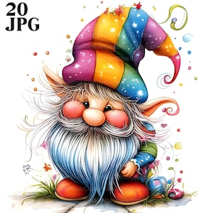 20 Quirky Gnome Clipart, Colorful Gnome, Whimsical Gnome, Cute Gnome, Watercolor Gnome, Junk Journal, Digital Download, Clip Art, JPG