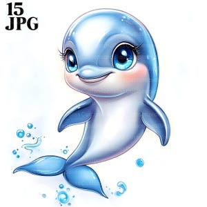 15 Süßer Delfin Clipart, Delfin Grafiken, Meer Leben Clipart, Unterwassertier, Ozean Kunst, hochwertige JPGs, Papierhandwerk, kommerzielle Nutzung