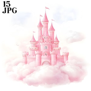15 imágenes prediseñadas de castillos, imágenes prediseñadas de castillos de princesas, castillos de guardería, castillos rosas, paisajes de castillos, archivos JPG de alta calidad, manualidades de papel, diario basura