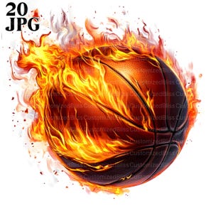 Flammender Basketball Clipart, 20 hochwertige JPGs, Feuer Basketball, Oranger Basketball, Basketball zum Ausdrucken, Sportkunst, kommerzielle Nutzung