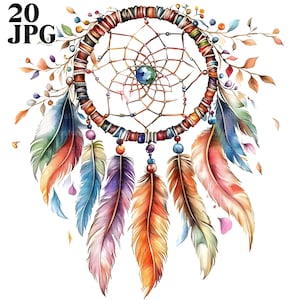 20 Dreamcatcher Clipart, Hippie Vibes, Tribal Artwork, Native Craft Clipart, Spiritual Art, Dream Clipart, Junk Journal Digital Download JPG
