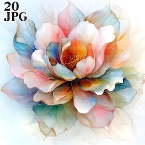 20 Multi-Colored Flower Clip Art, Ethereal Flower, Flower Clipart, Floral Clipart, Watercolor Clipart, Junk Journal, Digital Download, JPG