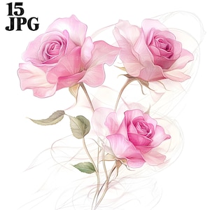 Pacote de clipart de 15 rosas rosa abstratas, flores secas, flores boho, clipart de aquarela para impressão, download digital, diário de papel artesanal