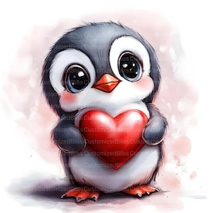 Paquete de 6 imágenes prediseñadas de pingüinos de San Valentín, imágenes prediseñadas de San Valentín, imágenes prediseñadas románticas, archivos JPG de alta calidad, manualidades, fabricación de tarjetas, manualidades de papel y álbumes de recortes