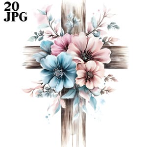 20 Ostern Clipart, Kreuz Clipart, Blumenkreuz, Jesus Clipart, religiöse Clipart, christliche Clipart, hochwertige JPGs, digitaler Download