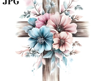 20 Easter Clipart, Cross Clipart, Floral Cross, Jesus Clipart, Religious Clipart, Christian Clipart, High Quality JPGs, Digital Download