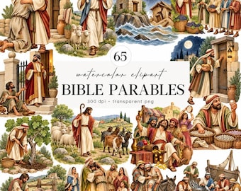 Bible Parables Clipart Bundle, Bible Graphics, Bible Story PNG, Christian Clipart, Watercolor Jesus Clipart, Church Clipart, Jesus Teaching
