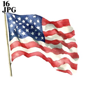 Watercolor American Flag Clipart, 16 High Quality JPGs, 4th Of July Flag Clipart, USA Clipart, Card Making, Paper Craft, Digital Download