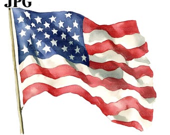 Watercolor American Flag Clipart, 16 High Quality JPGs, 4th Of July Flag Clipart, USA Clipart, Card Making, Paper Craft, Digital Download