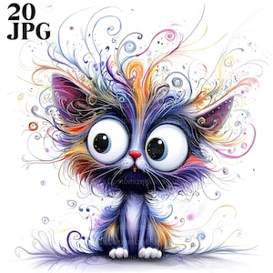 Image clipart chat énervé, 20 fichiers JPG de haute qualité, chat drôle, clipart aquarelle, journal indésirable, scrapbooking, fabrication de cartes, kit de téléchargement numérique