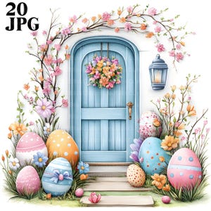 20 imágenes prediseñadas de puertas de Pascua, imágenes prediseñadas de huevos de Pascua, imágenes prediseñadas de Pascua, imágenes prediseñadas de primavera, archivos JPG de alta calidad, diario basura, descarga digital, manualidades de papel