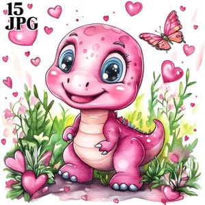 15 Cute Baby Dinosaur Clipart, Dinosaur Cartoon, High Quality JPG, Watercolor Clipart, Junk Journal, Digital Download, Paper Craft Printable