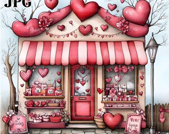 Clip Art da loja Valentine, 20 JPGs aquarela de alta resolução, impressão Valentine, clipart Valentine, diário de lixo, download digital, caprichoso