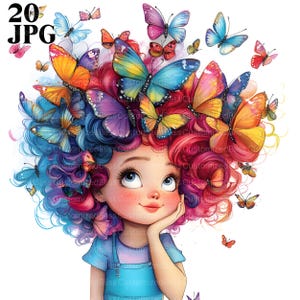 Schrulliges kleines Mädchen mit Schmetterling, Clip Art, 20 hochwertige JPGs, Aquarell Clipart, Junk Journal Scrapbooking Kartenherstellung digitaler Download