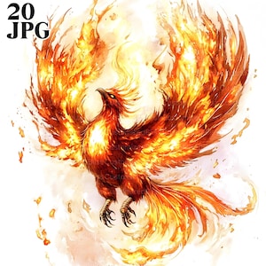 20 Clipart Phoenix, oiseau des cliparts, clipart mythologie, JPG de haute qualité, clipart aquarelle, Junk Journal, téléchargement numérique, créations en papier