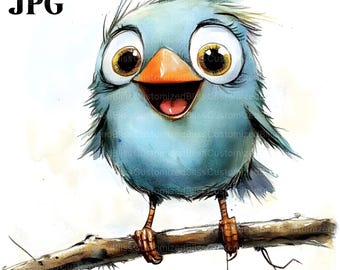 20 Funny Birds Clipart, Cartoon Birds, Whimsical Birds, High Quality JPGs, Watercolor Clipart, Junk Journal, Digital Download, Paper Craft