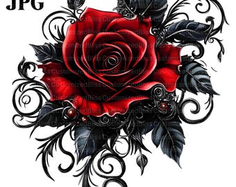 14 Clipart di rose gotiche, rosa acquerello, rosa digitale, rosa stampabile, clipart gotica, clipart di fiori, clipart floreale, diario spazzatura, JPG
