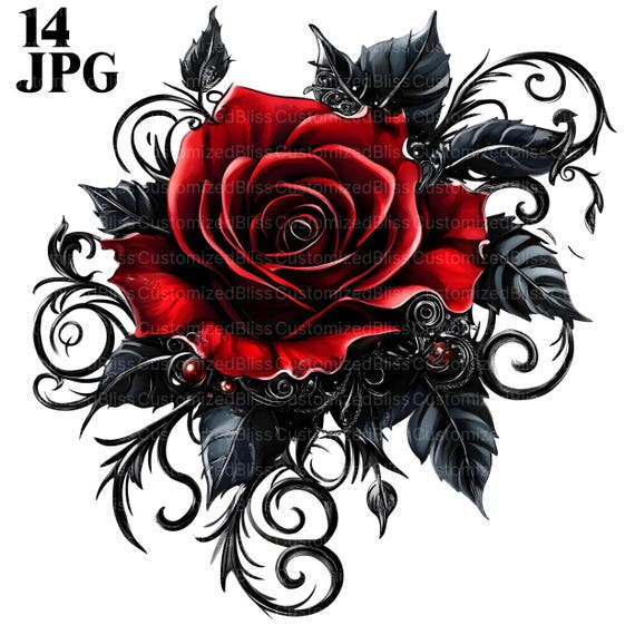 14 Gothic Rose Clipart, Watercolor Rose, Digital Rose, Printable Rose, Gothic Clipart, Flower Clipart, Floral Clipart, Junk Journal, JPG