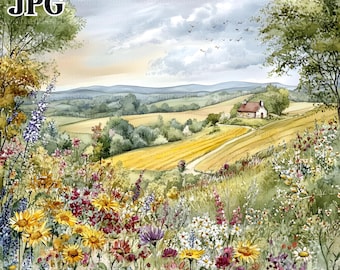 19 Spring Countryside Clipart, Spring Landscape, Spring Clipart, High Quality JPG, Watercolor Clipart, Junk Journal, Digital Download, Craft