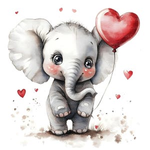 Pacote de 20 clipart de elefante de coração, clipart de coração, clipart de namorados, clipart romântico, elefante bebê JPGs de alta qualidade para fazer cartões de scrapbook