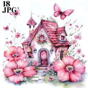 18 Domek Wróżek Clipart, Domki Leśne, Dom Do Wydrukowania, Wysokiej Jakości JPG, Clipart Akwarelowy, Dziennik Śmieci, Pobieranie Cyfrowe, Rękodzieło Papierowe