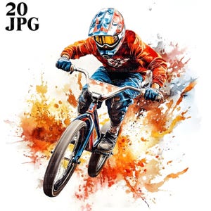 20 homme sur des cliparts vélo BMX, BMX Clipart, Clipart cyclisme, JPG de haute qualité, des cliparts aquarelle, Junk Journal, téléchargement numérique, créations en papier