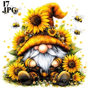 17 Girassol Gnomo Clipart, Girassol Clipart, Gnomo de Jardim, Gnomo de Primavera, Elfo Clipart, Primavera Clipart, Fantasia Clipart Digital Download JPG